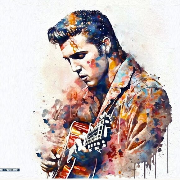 Elvis Presley Playing Guitar Watercolor Oil Painting Print‎ King of Rock n' Roll - Picture 6 of 6